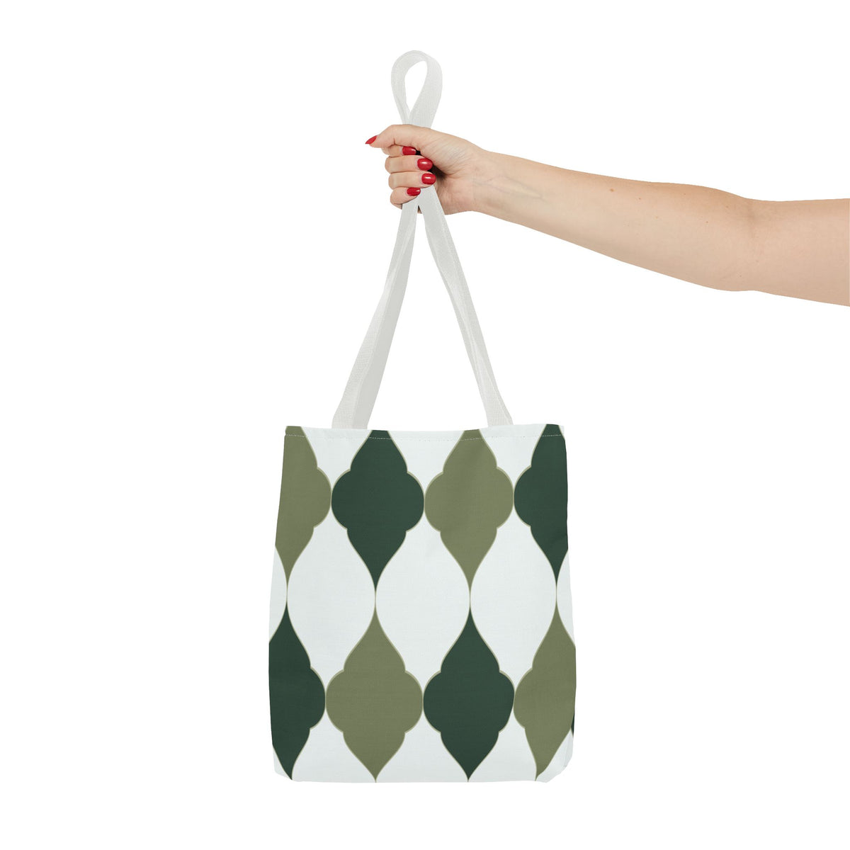 Green Moroccan Tile Pattern Tote Bag — All-Over Print Canvas Shopper