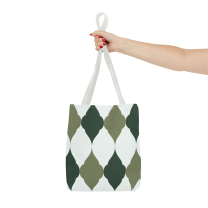 Green Moroccan Tile Pattern Tote Bag — All-Over Print Canvas Shopper