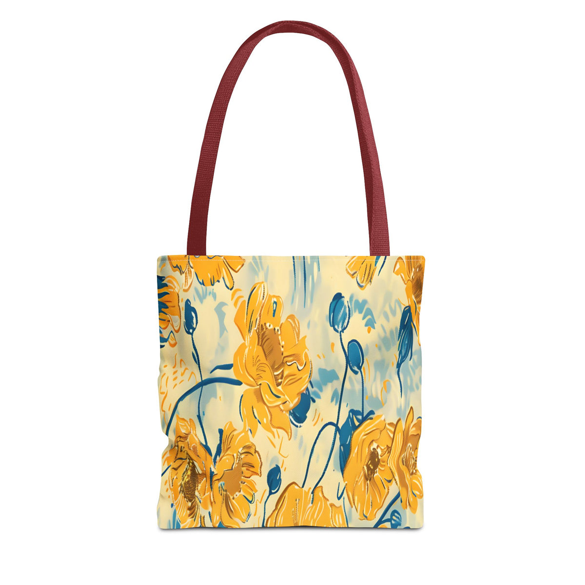 Golden Poppy Meadow Tote Bag – Yellow & Teal Painterly Floral Patter