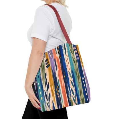 Colorful Abstract Botanical Stripe Tote Bag
