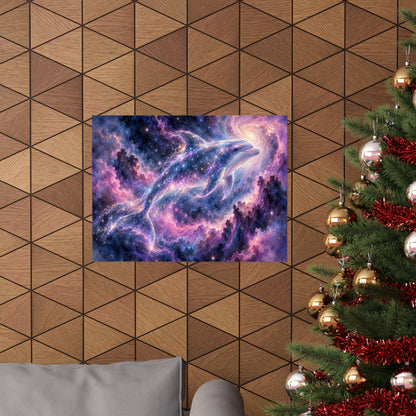 Celestial Dolphin Nebula – Purple Galaxy Watercolor Art Print
