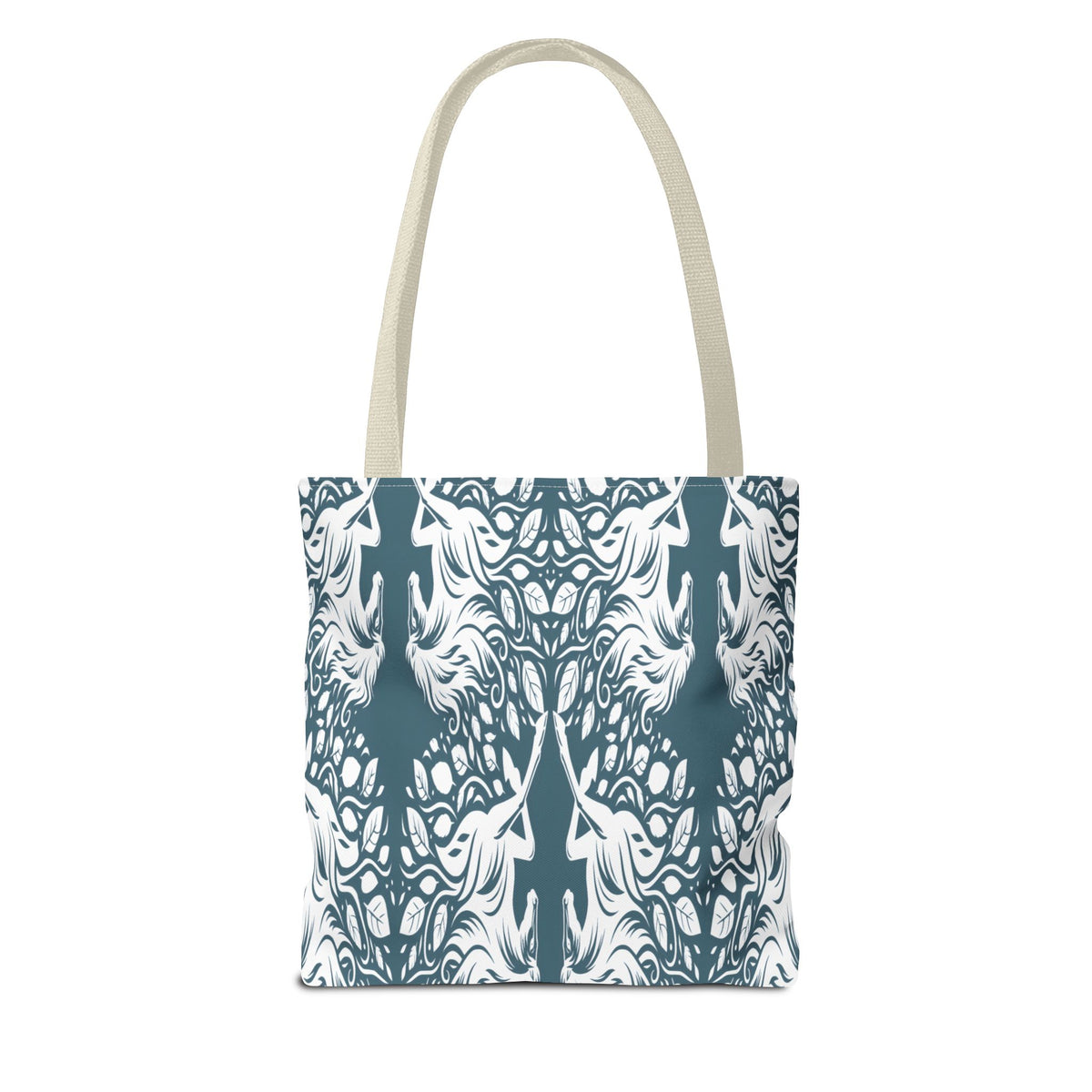 Abstract Teal Symmetry Tote Bag — All-Over-Print Artistic Pattern