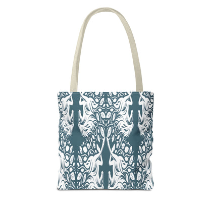 Abstract Teal Symmetry Tote Bag — All-Over-Print Artistic Pattern