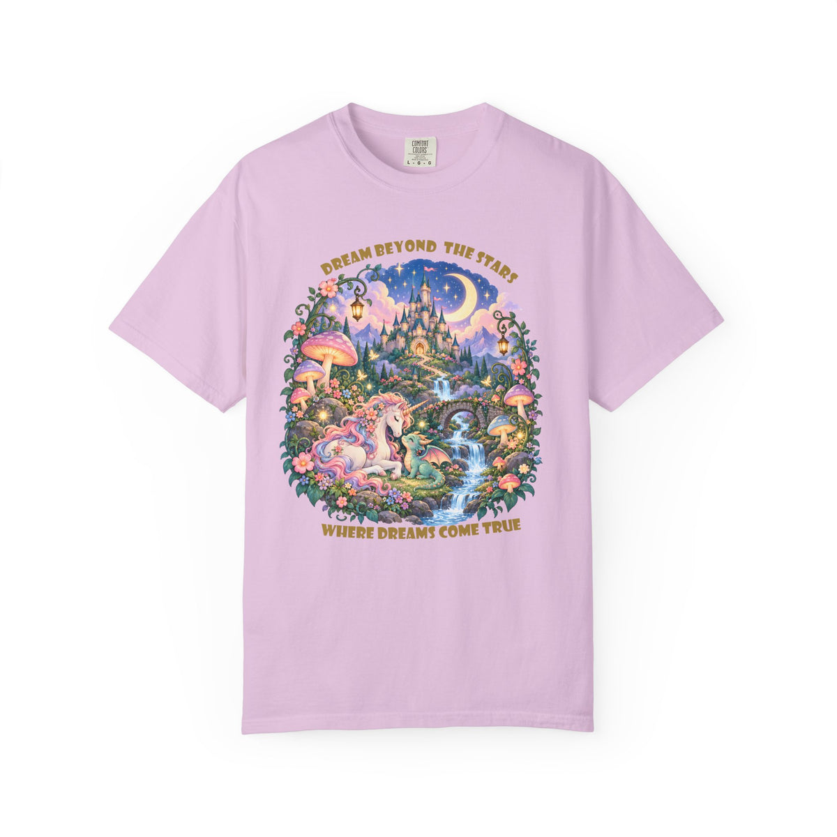 Enchanted Unicorn & Dragon Fairytale T-Shirt – Magical Castle Garden
