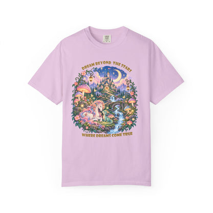 Enchanted Unicorn & Dragon Fairytale T-Shirt – Magical Castle Garden