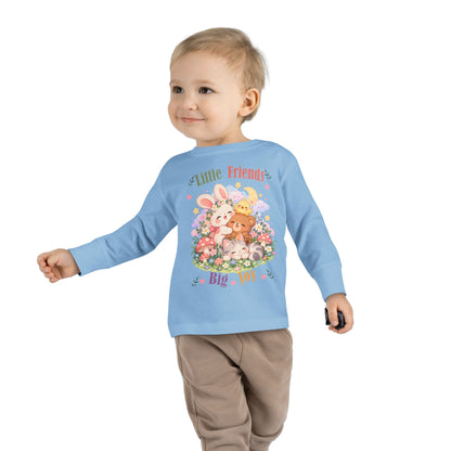 Toddler Long Sleeve Tee — "Little Friends, Big Joy" Cute Animal Floral Shirt for Babies