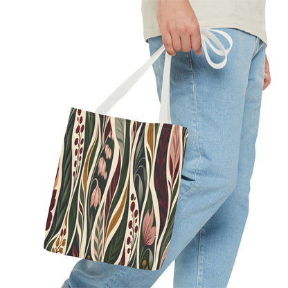 Botanical Wave Tote Bag — Earthy Floral Pattern All-Over Print