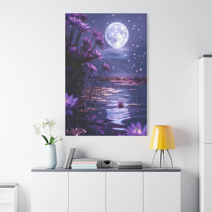 Moonlit Lotus Reverie – Purple Water Lily Moonlight Wall Art
