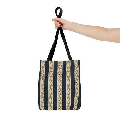Lace Floral Yellow Black Stripe Tote Bag