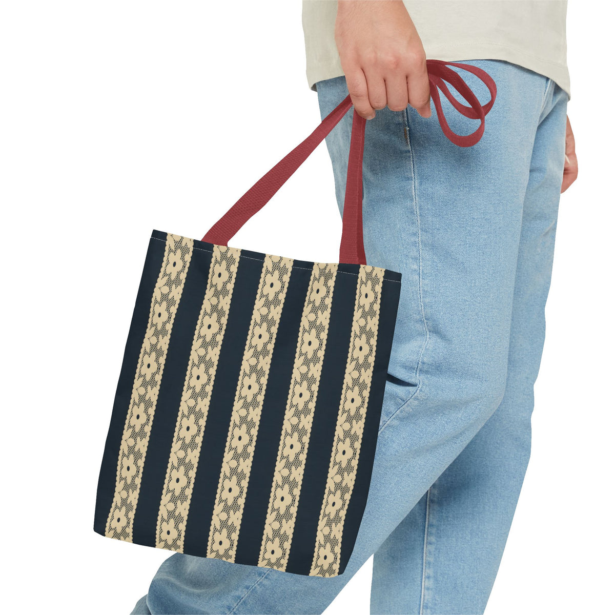 Lace Floral Yellow Black Stripe Tote Bag