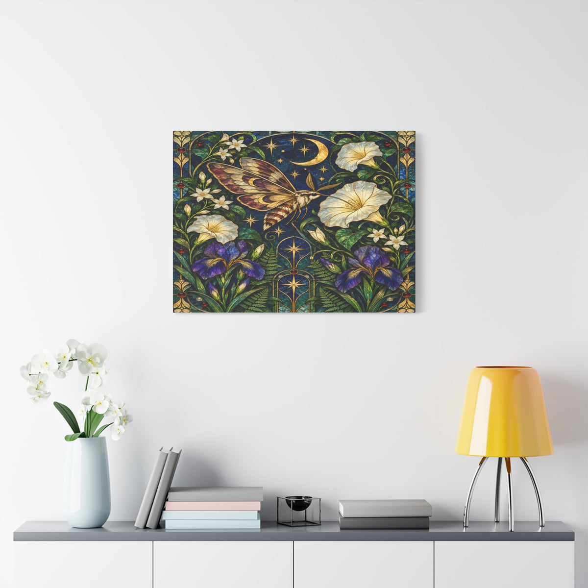 Moonlit Moth Botanical Canvas 16 x 12" and 32 x 24"
