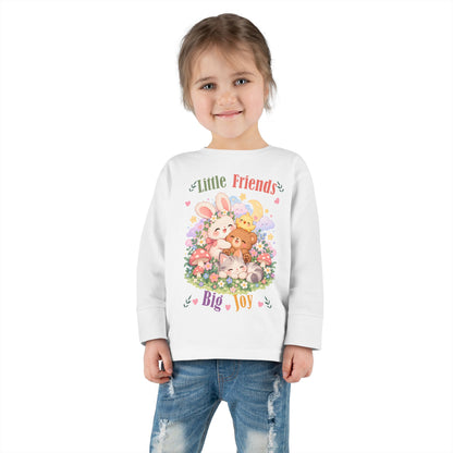Toddler Long Sleeve Tee — "Little Friends, Big Joy" Cute Animal Floral Shirt for Babies