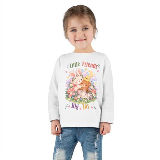 Toddler Long Sleeve Tee — "Little Friends, Big Joy" Cute Animal Floral Shirt for Babies