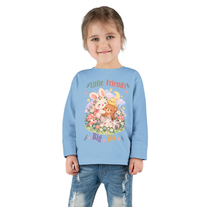 Toddler Long Sleeve Tee — "Little Friends, Big Joy" Cute Animal Floral Shirt for Babies