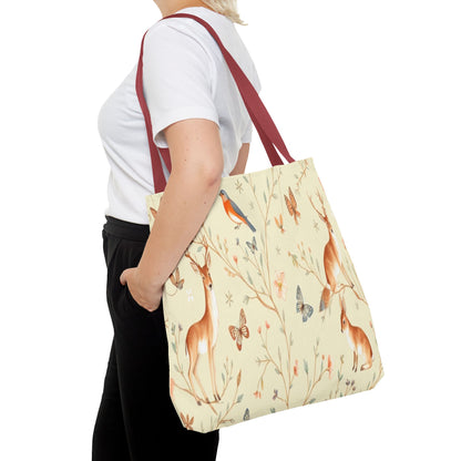 Floral Woodland Tote Bag - Deer & Birds Pattern