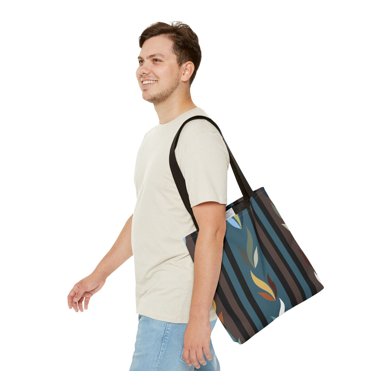Autumn Stripe Leaf Tote Bag — Retro Boho AOP Canvas Tote