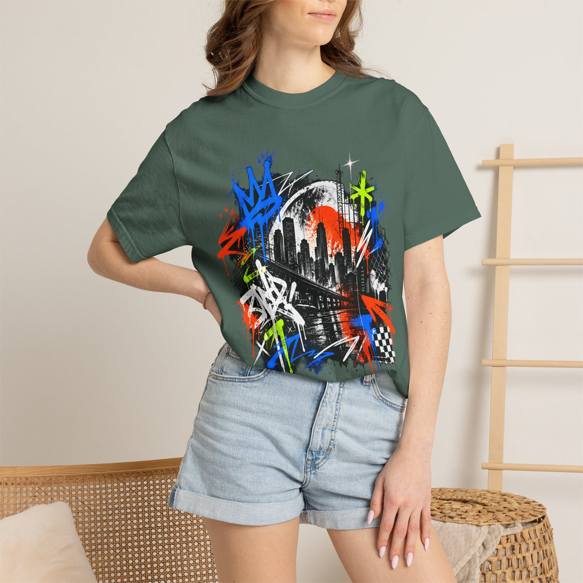 Urban Neon Graffiti Cityscape Streetwear T-Shirt