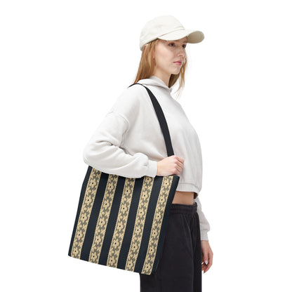 Lace Floral Yellow Black Stripe Tote Bag
