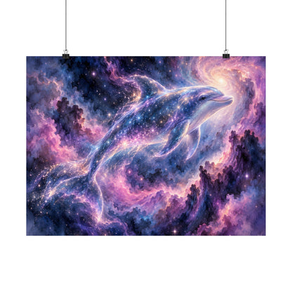 Celestial Dolphin Nebula – Purple Galaxy Watercolor Art Print