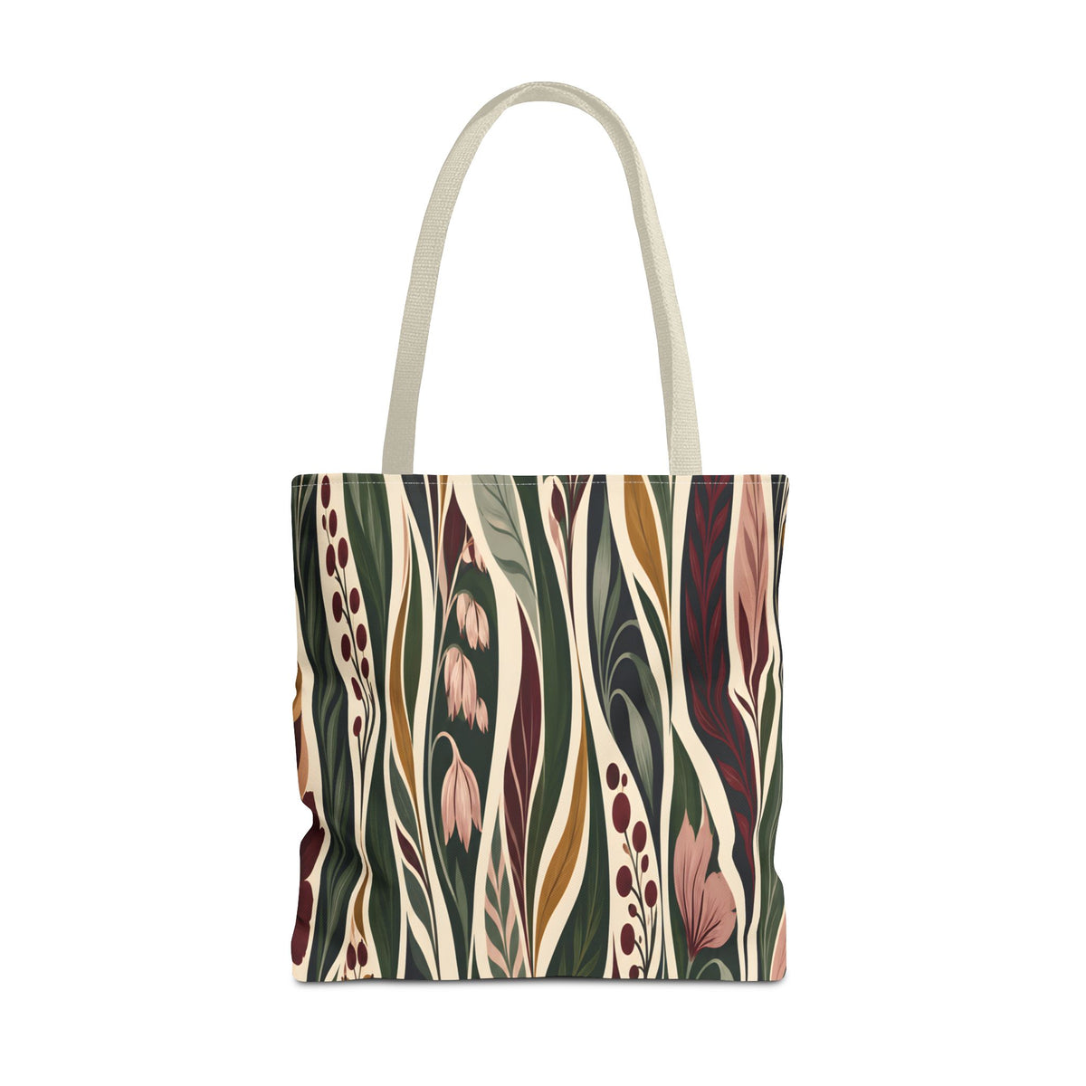 Botanical Wave Tote Bag — Earthy Floral Pattern All-Over Print