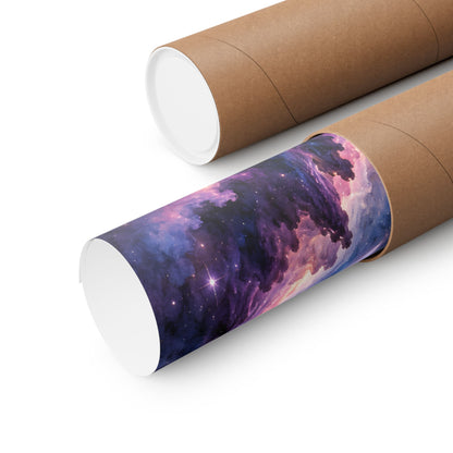 Celestial Dolphin Nebula – Purple Galaxy Watercolor Art Print