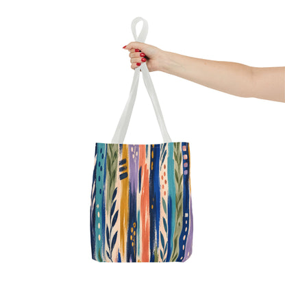 Colorful Abstract Botanical Stripe Tote Bag