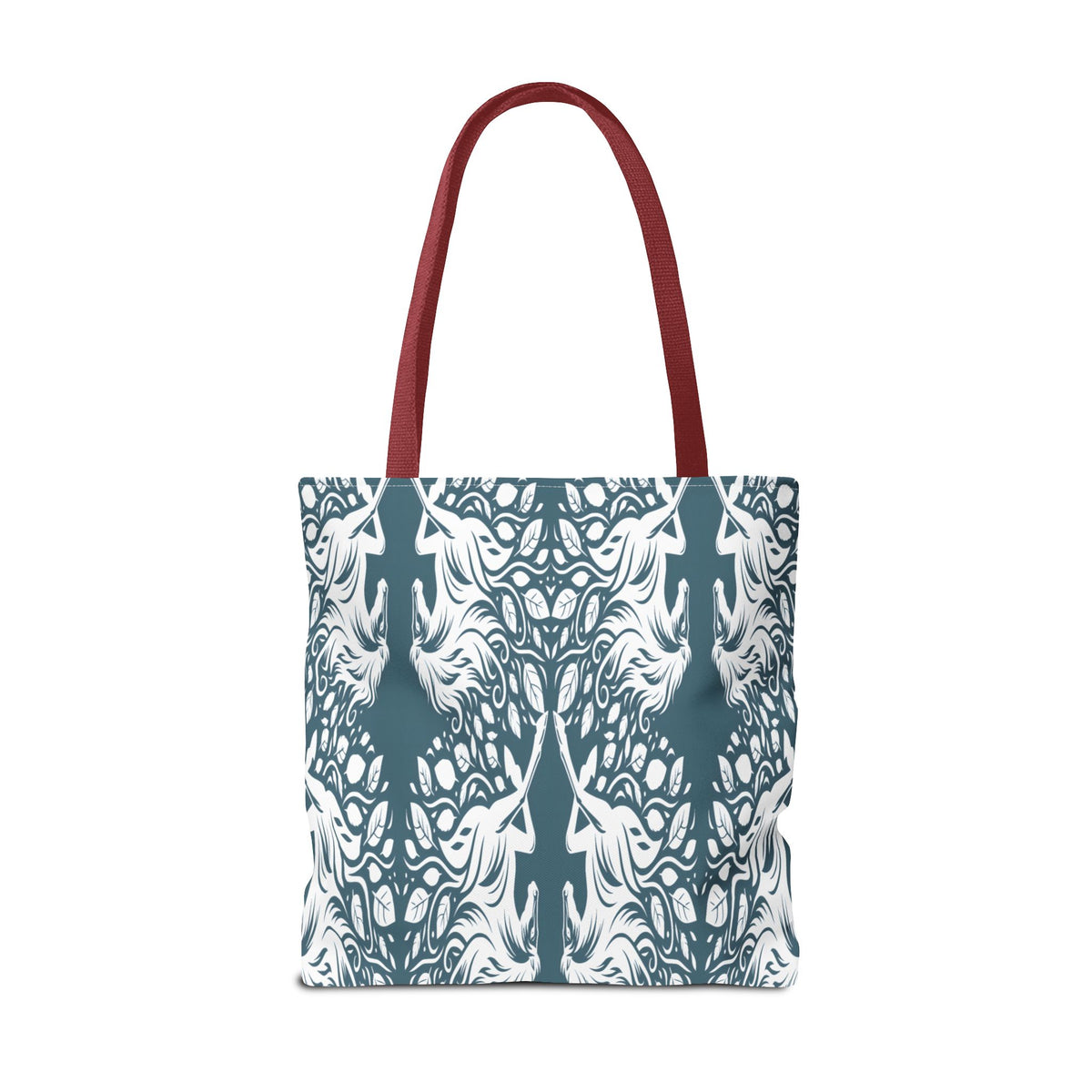 Abstract Teal Symmetry Tote Bag — All-Over-Print Artistic Pattern