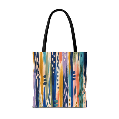 Colorful Abstract Botanical Stripe Tote Bag