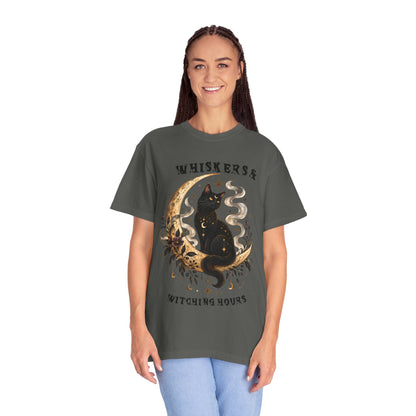 Mystical Black Cat Crescent Moon T-Shirt | Celestial Witchy Cat Tee