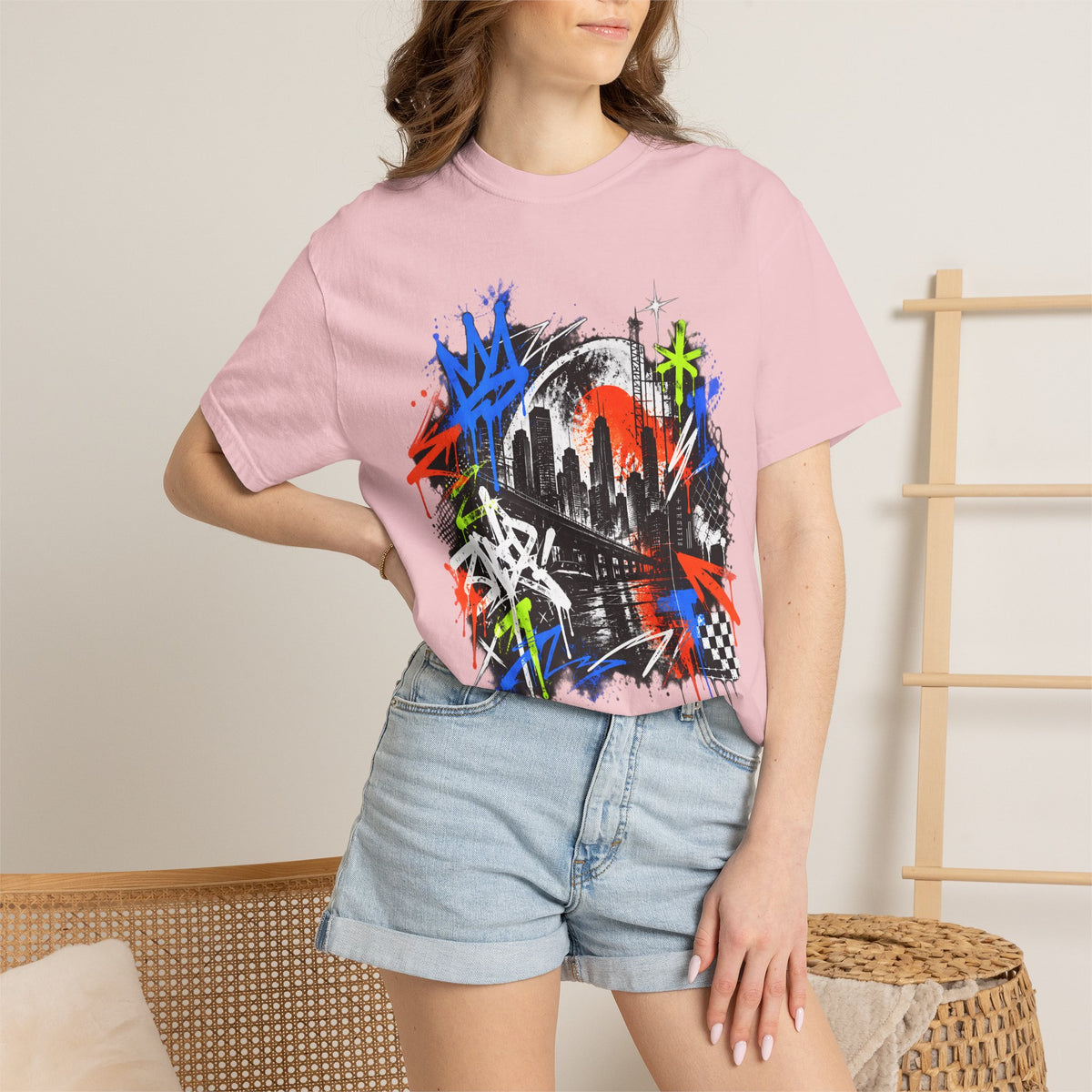 Urban Neon Graffiti Cityscape Streetwear T-Shirt