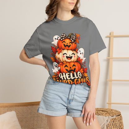 Hello Gourd-Geous Halloween T-Shirt | Cute Pumpkin & Ghost Graphic Tee