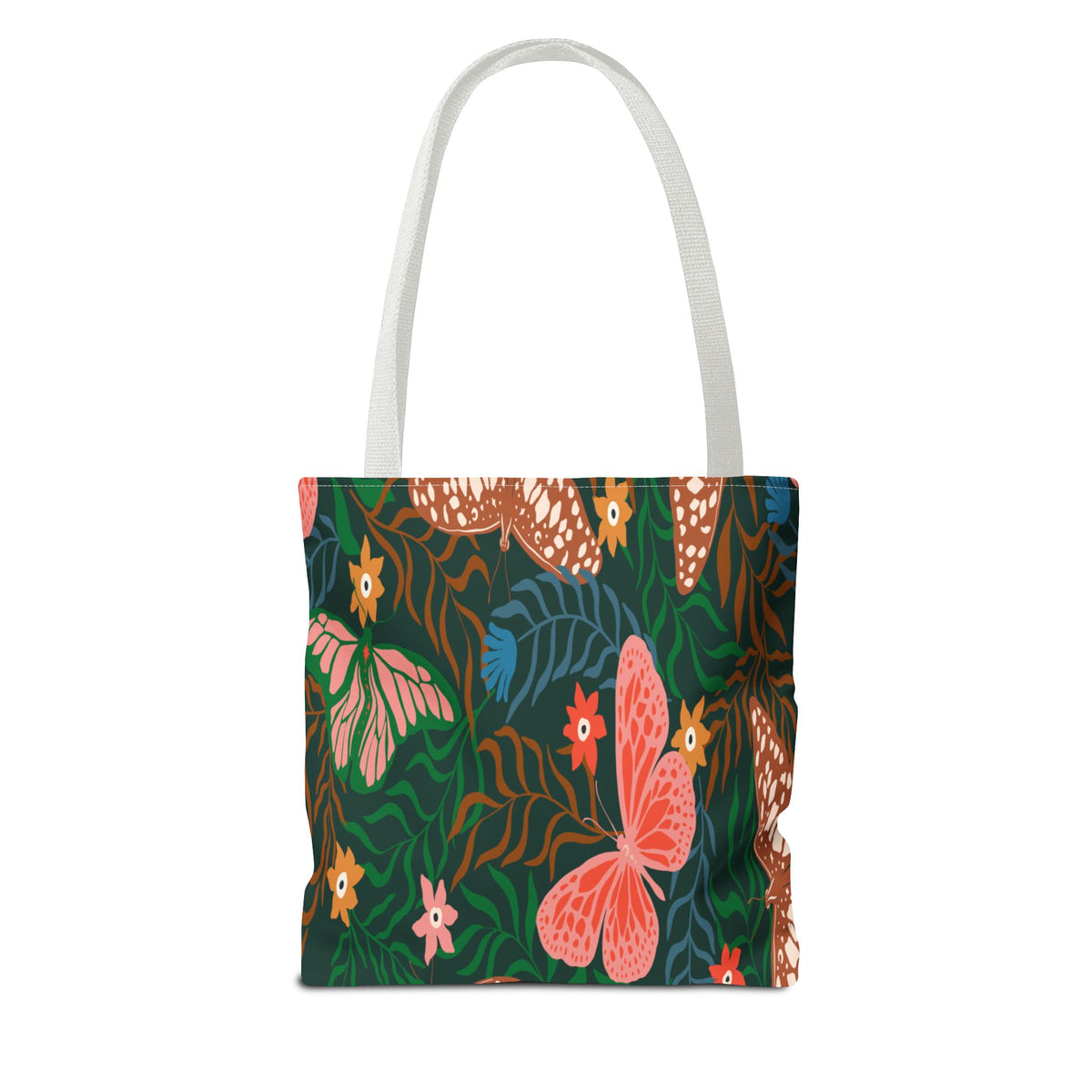 Floral Butterfly Tote Bag — Pink Butterflies on Green Botanical Print