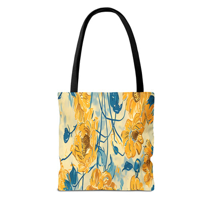Golden Poppy Meadow Tote Bag – Yellow & Teal Painterly Floral Patter