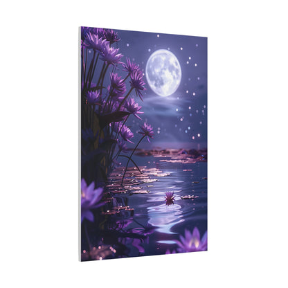 Moonlit Lotus Reverie – Purple Water Lily Moonlight Wall Art