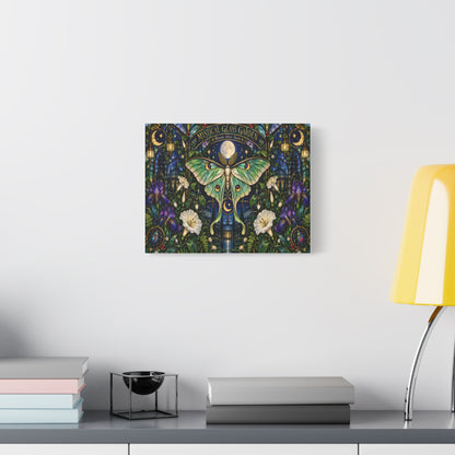 Mystical Glass Garden Luna Moth Canvas Print — 'Bloom After Dark' Stretched Art