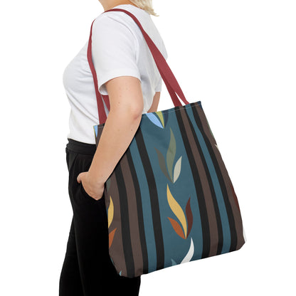 Autumn Stripe Leaf Tote Bag — Retro Boho AOP Canvas Tote