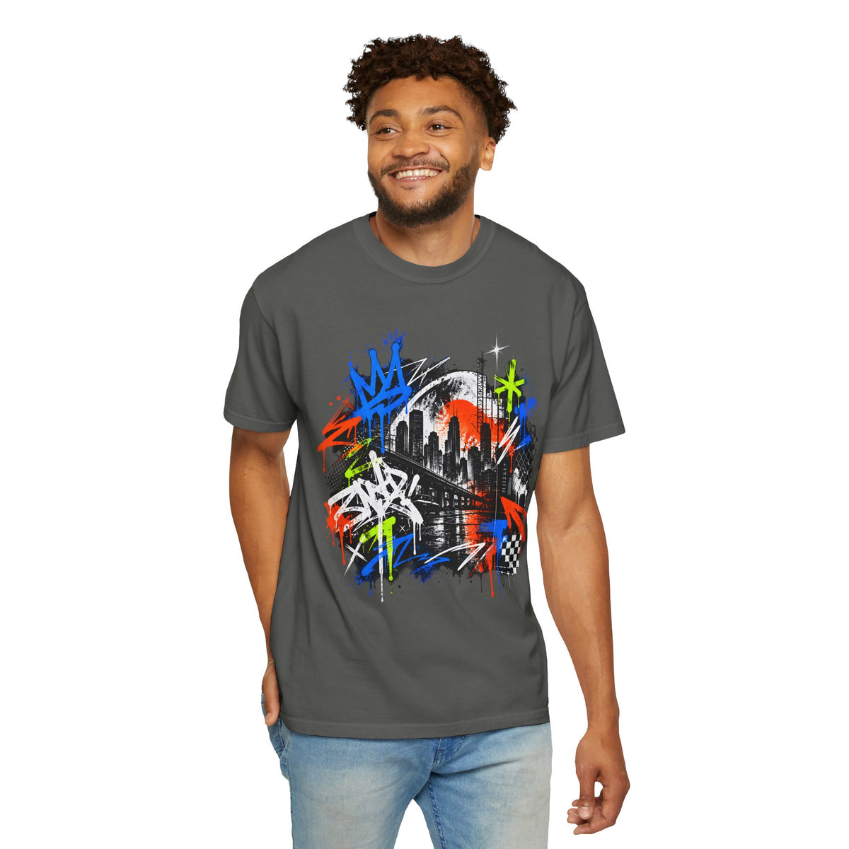 Urban Neon Graffiti Cityscape Streetwear T-Shirt