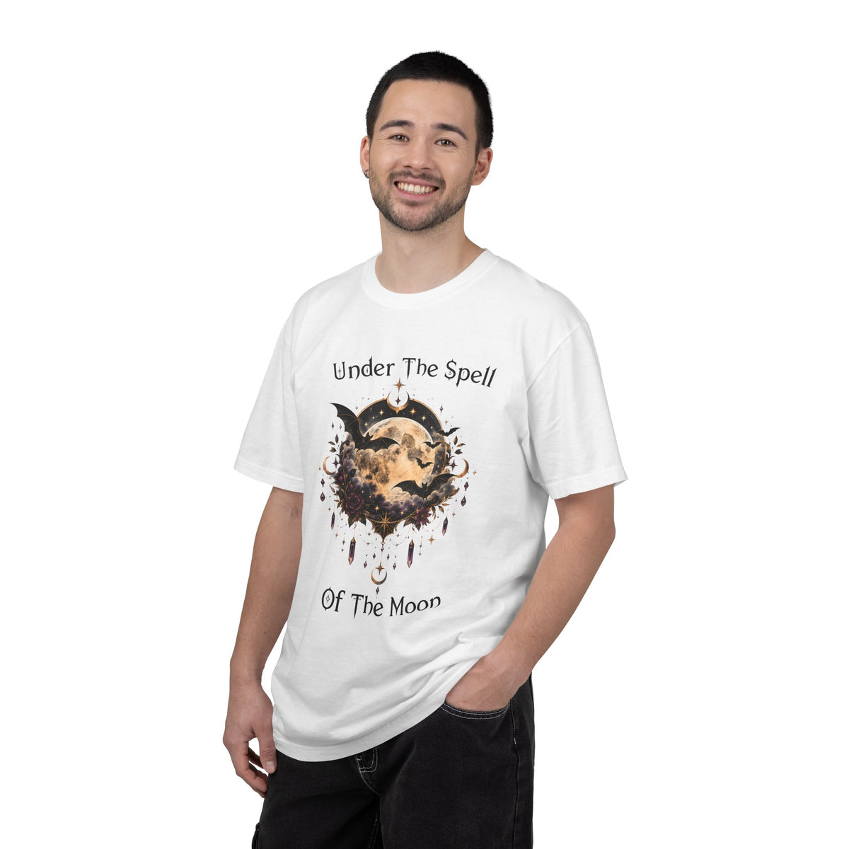 Moonlit Enchantment T-Shirt | Gothic Celestial Moon & Bats Graphic Tee