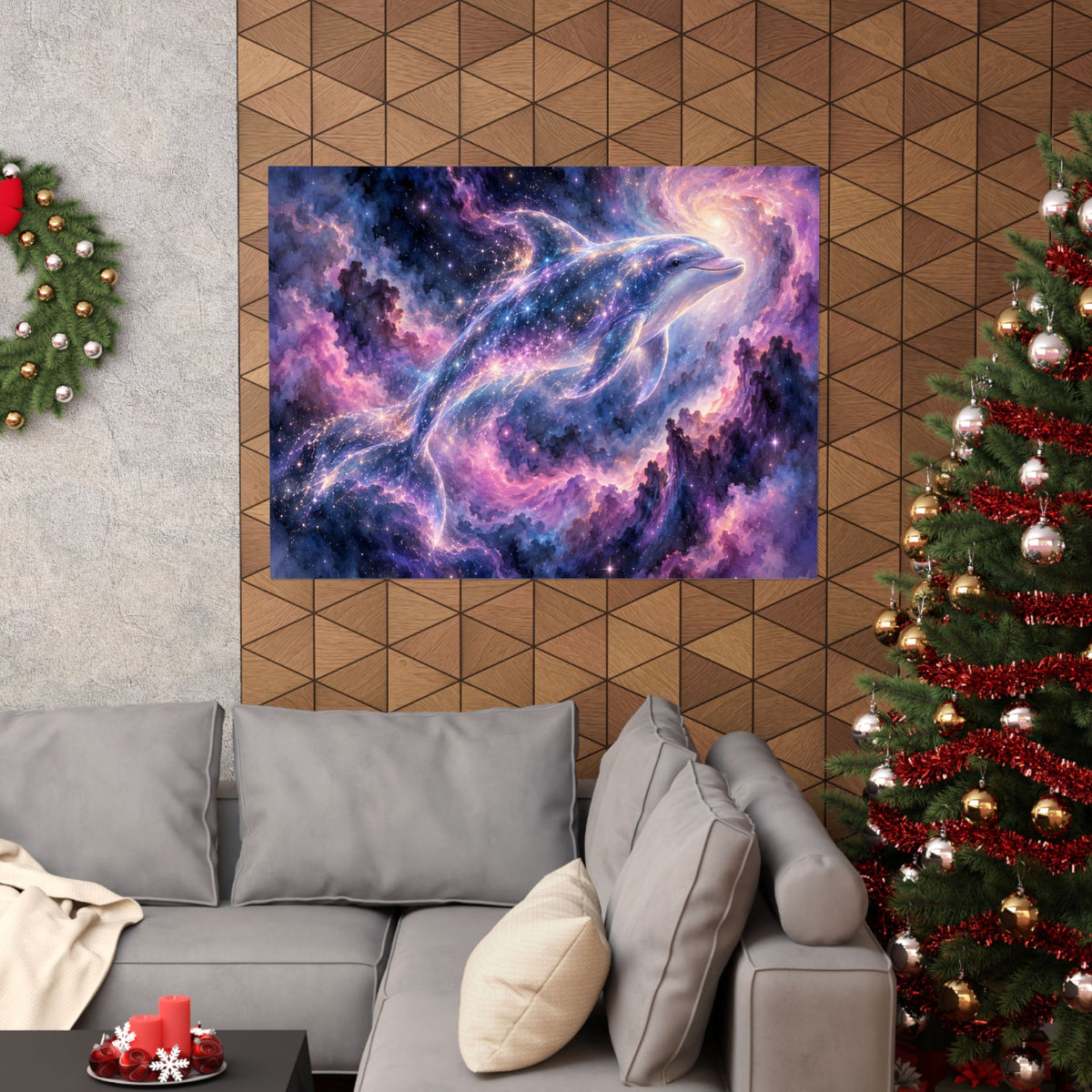 Celestial Dolphin Nebula – Purple Galaxy Watercolor Art Print