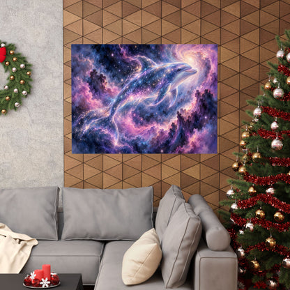 Celestial Dolphin Nebula – Purple Galaxy Watercolor Art Print