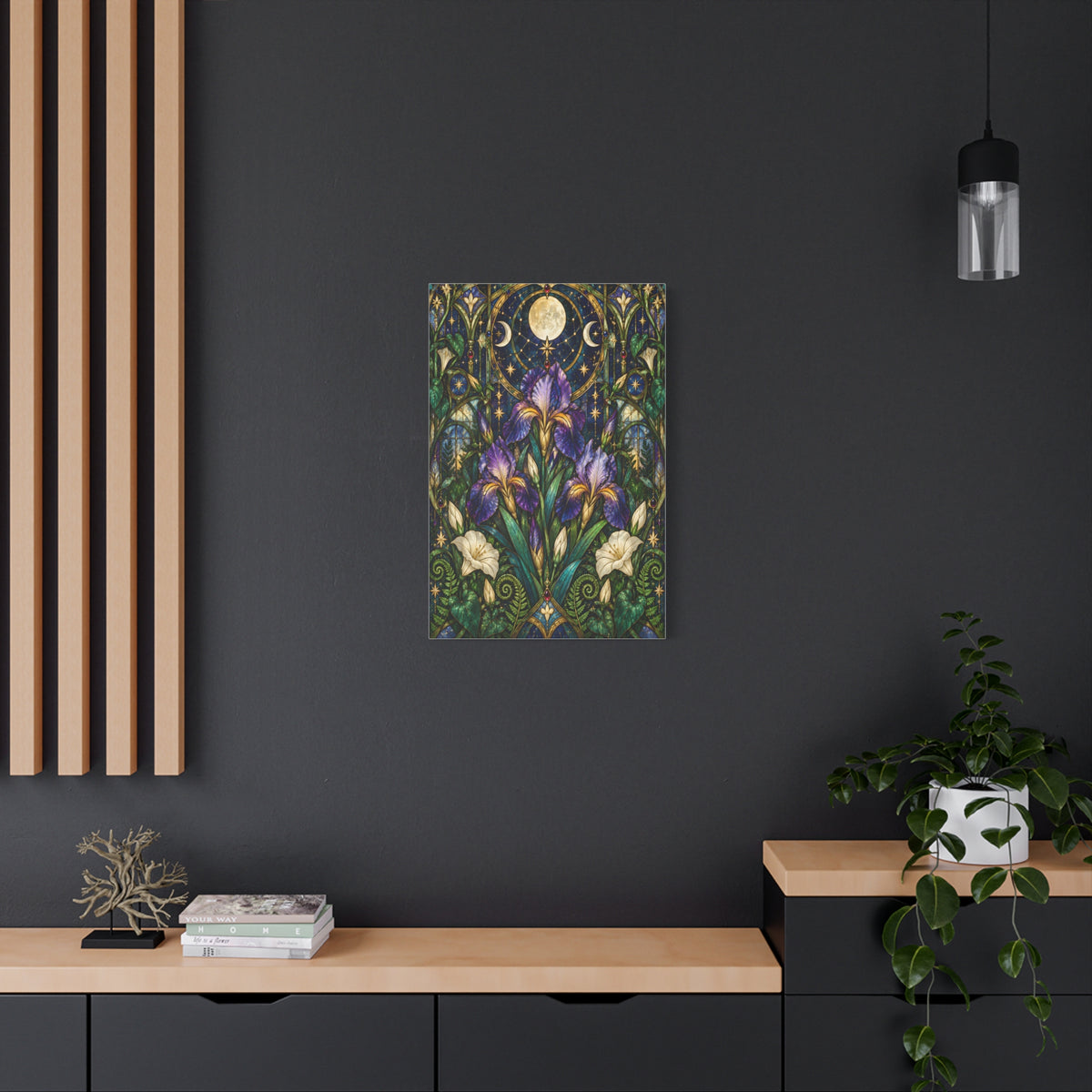 Midnight Iris Floral Cathedral Canvas Wall Art - Sizes 20 x 30, 24 x 36