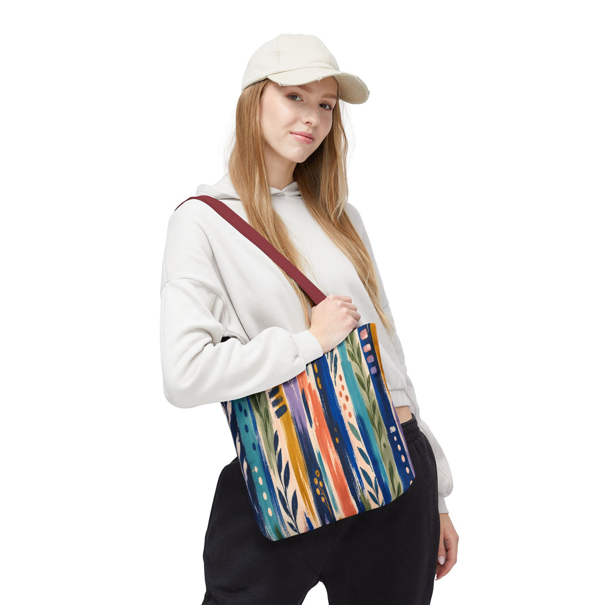 Colorful Abstract Botanical Stripe Tote Bag