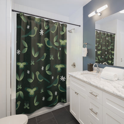 Green Bird Shower Curtains