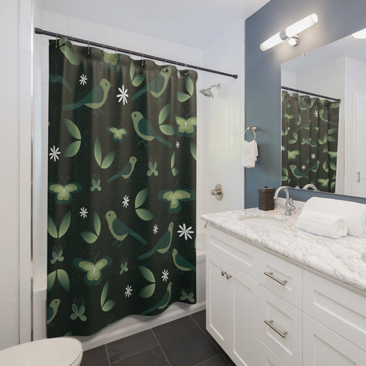 Green Bird Shower Curtains