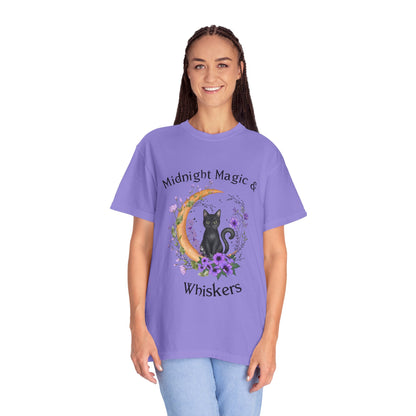 Mystical Black Cat Crescent Moon Floral Graphic Tee – Witchy Cat Lover Shirt