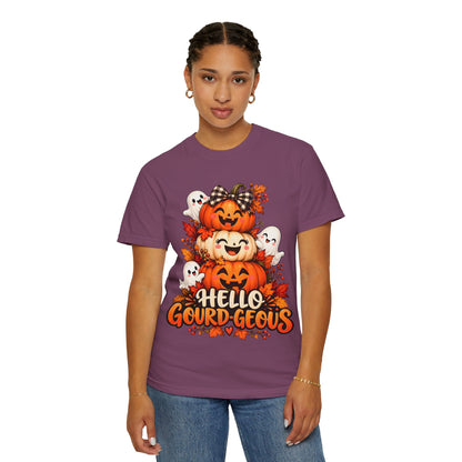 Hello Gourd-Geous Halloween T-Shirt | Cute Pumpkin & Ghost Graphic Tee