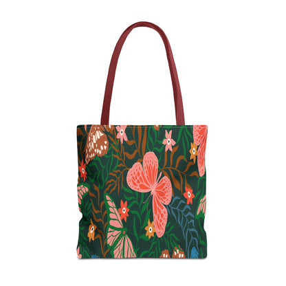 Floral Butterfly Tote Bag — Pink Butterflies on Green Botanical Print