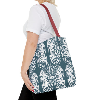 Abstract Teal Symmetry Tote Bag — All-Over-Print Artistic Pattern