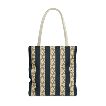 Lace Floral Yellow Black Stripe Tote Bag
