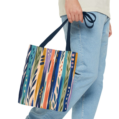 Colorful Abstract Botanical Stripe Tote Bag